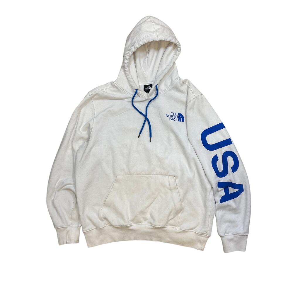 THE NORTH FACE Men's Large IC Pullover Hoodie White USA flag white blue red